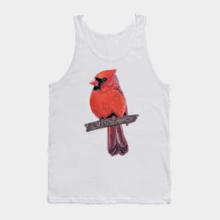 Fluffy Northern Cardinal on a branch painting Tank Top